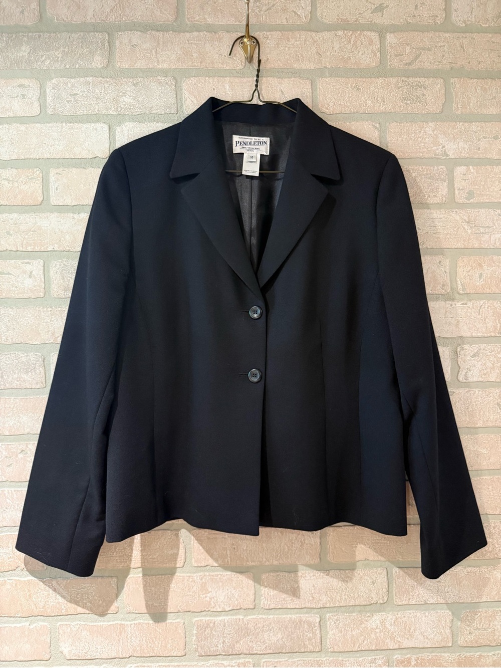 Vintage Pendleton 100% Pure Virgin Wool Black Tailored Blazer Jacket Petite 10